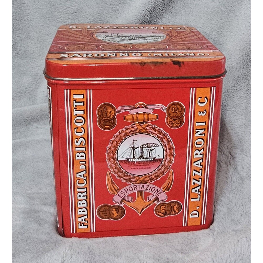 Vintage D Lazzaroni Amaretti Di Saronno Italian Cookie Tin 16oz Italy